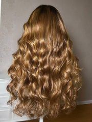 Bye-Bye Knots? 7x5 Lace Honey Brown Highlights Body Wave Drawstring Wig with Dark Roots