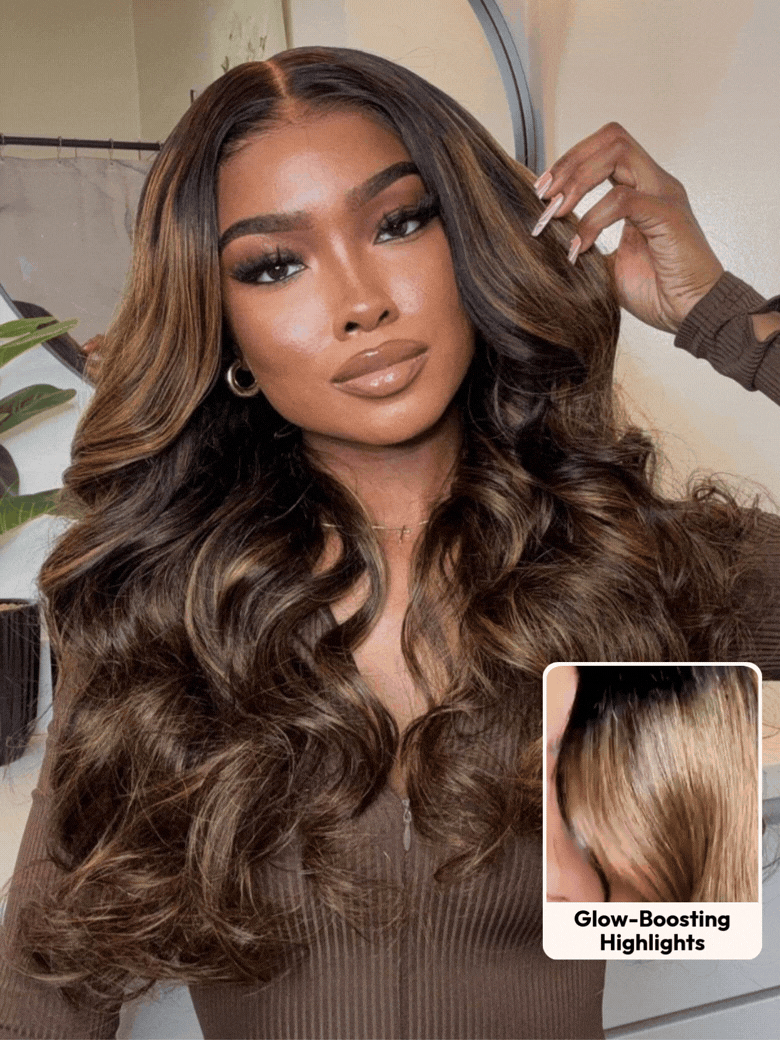 Balayage 13x5 T Part Lace Wig Body Wave Wig Shadow Root Blonde Highlight Bouncy 150% Density