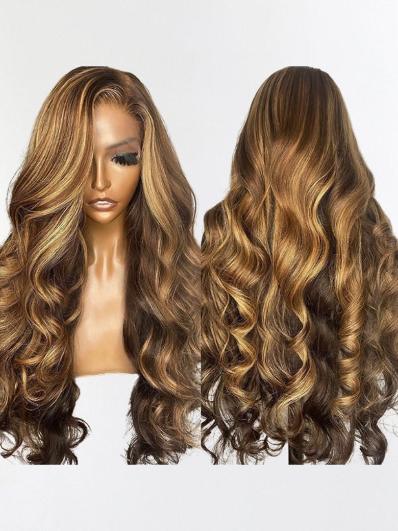 13x4 Lace Frontal Honey Blonde Highlights Body Wave Pre-Everything Wig