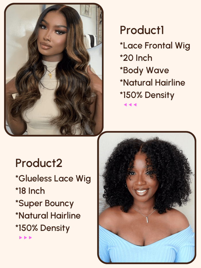 Petaluxe $169=2 Wigs | 20" Lace Frontal Wig and 18" Lace Part Kinky Curly Wig