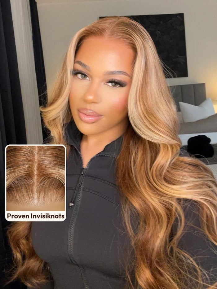 [20''-24''] Petaluxe Bye-Bye Knots Wig Pre-Cut 7x5 Glueless Lace Honey Blonde Body Wave Wig & Loose Wave Wig