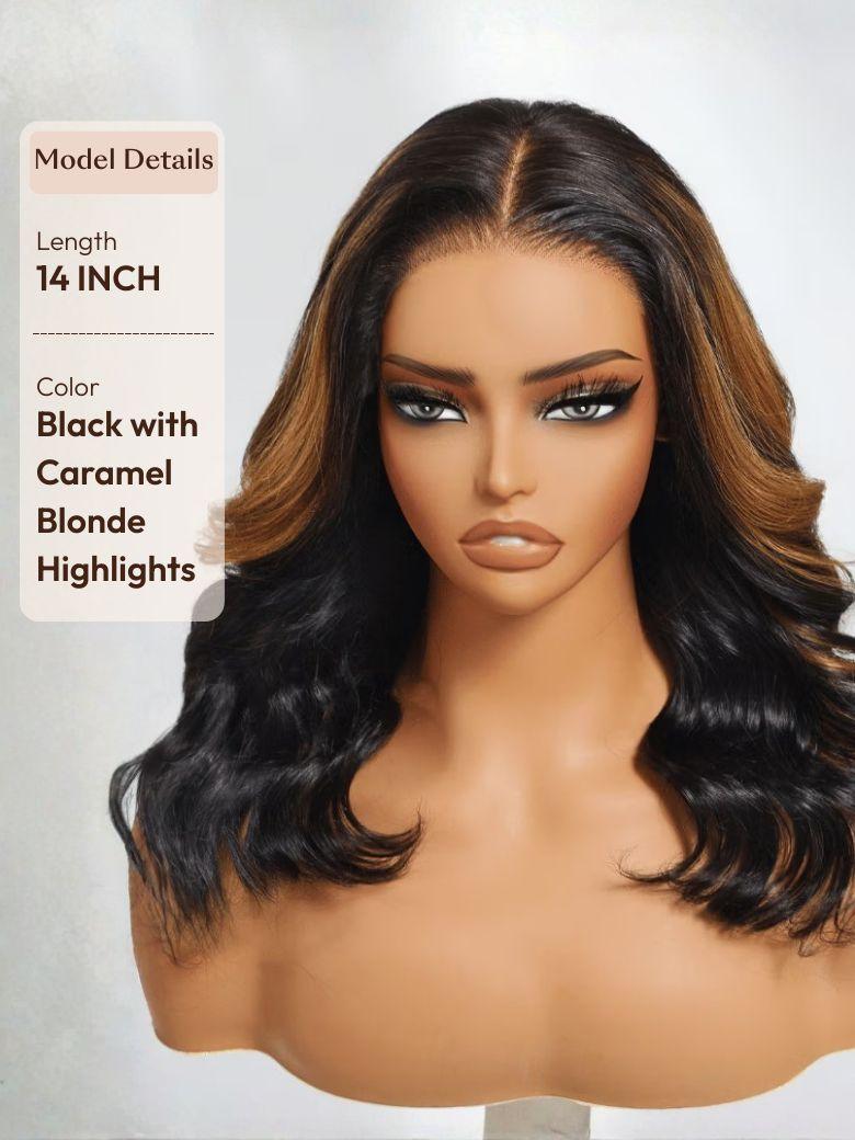 7x5 Bye-Bye Knots Natural Black & Black Cherry & Black with Caramel Blonde Highlights Body Wave Wig