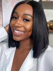 Hair Short Straight Transparent Lace Frontal Bob Wig With Baby Hairs Along The Hairline 100% Human Hair Without Bangs