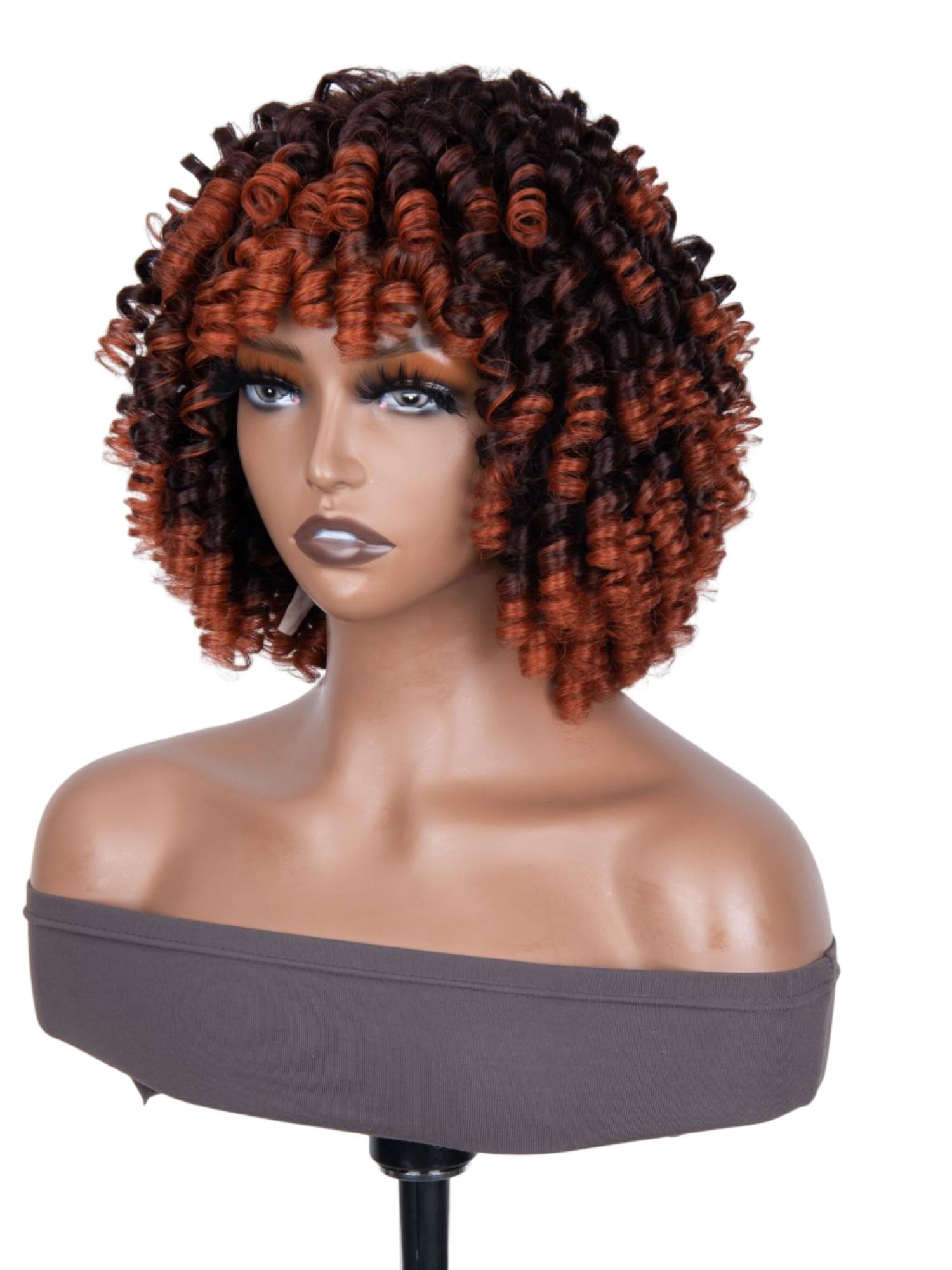Glueless Trendy Color Dark Copper Ombre Ringlet Curly Bob Wig For Summer