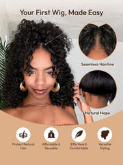 EasiContour? V Part Afro Kinky Curly with Finger Coil Ends Drawstring Wig