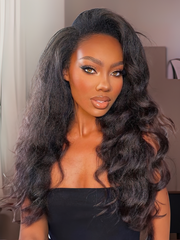 [Plus+ Exclusive] Kinky Straight Hair Thinnest Glueless Invisible 5x5 HD Lace Wig 180% High Density Pre Plucked