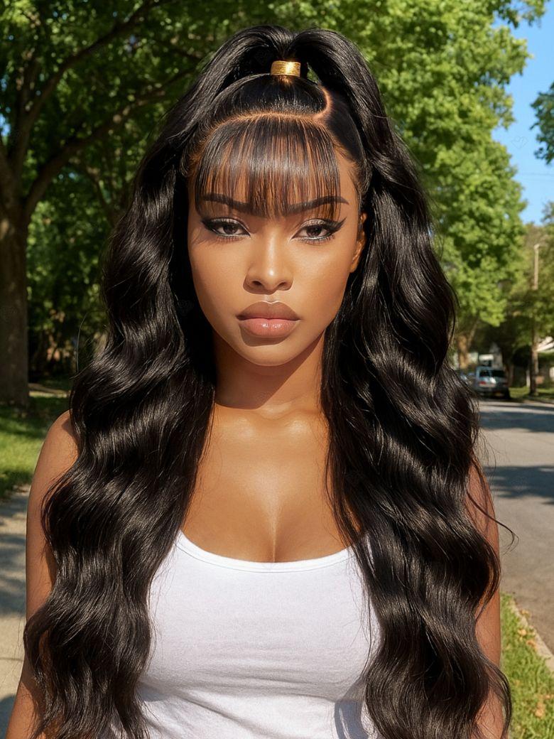 [Stylish Choice] 13x4 Pre-Everything? Side-Part & Middle Part Fluffy Loose Wave Wig With Wispy Air Bangs