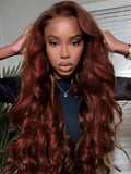Petaluxe 13x4 Lace Frontal Reddish Brown Body Wave Transparent Lace Wigs Perfect Color For Women 180% Density