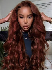 13x4 Lace Frontal Reddish Brown Body Wave Transparent Lace Wigs Perfect Color For Women 180% Density