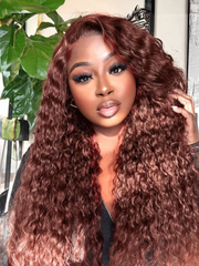 13x4 Pre Everything Glueless Lace Frontal Wig Reddish Brown Water Wave Wig Pre-Cut & Pre-Pluck &  Pre-Bleached Pre-Everything Wig 150 Density