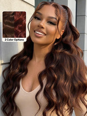 100% Human Hair Glueless Auburn Brown 13x4 Pre-Everything? Lace Frontal Loose Wave Wig with Invisi Drawstring & Face Framing Layers 150% Density