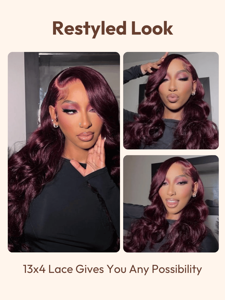 13x4 Pre-Everything? Lace Frontal Black Cherry Layered Straight Wig