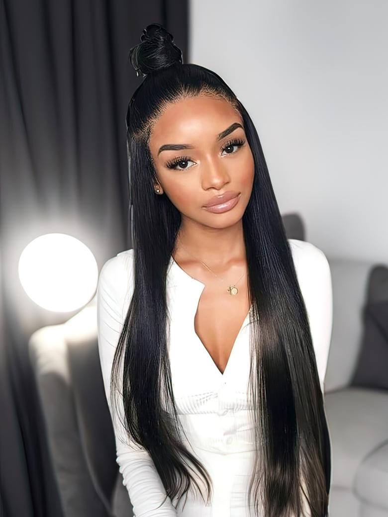 Breathable 360 Lace Wig Pre Plucked Straight Human Hair Wig Natural Hairline