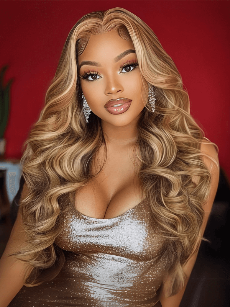 13x4 Lace Frontal Honey Blonde Highlights Body Wave Pre-Everything Wig