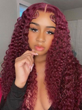 [With Gift] Petaluxe 200% Density 6x4.5 Pre-Cut Lace Put On And Go Burgundy Jerry Curly Air Wig With Baby Hair