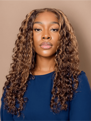4x4 Lace Closure With 4 Bundles Jerry Curly #FB30 Brown Balayage Color