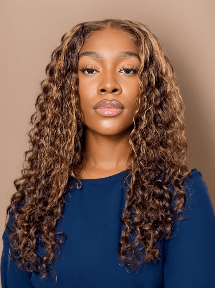 Petaluxe 4x4 Lace Closure With 4 Bundles Jerry Curly #FB30 Brown Balayage Color