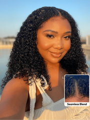 InvisiBlend? V Part Curly Texture Drawstring Human Hair Wig With Finger Coil Ends