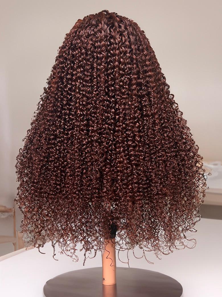 [18in=$69] 13x4 Lace Front Reddish Brown 3C Curly Hair Autumn Warm Color 150% Density