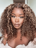 Petaluxe Bye Bye Knots Wig 7x5 Lace Honey Brown Highlights 80s Curly Hair Wig