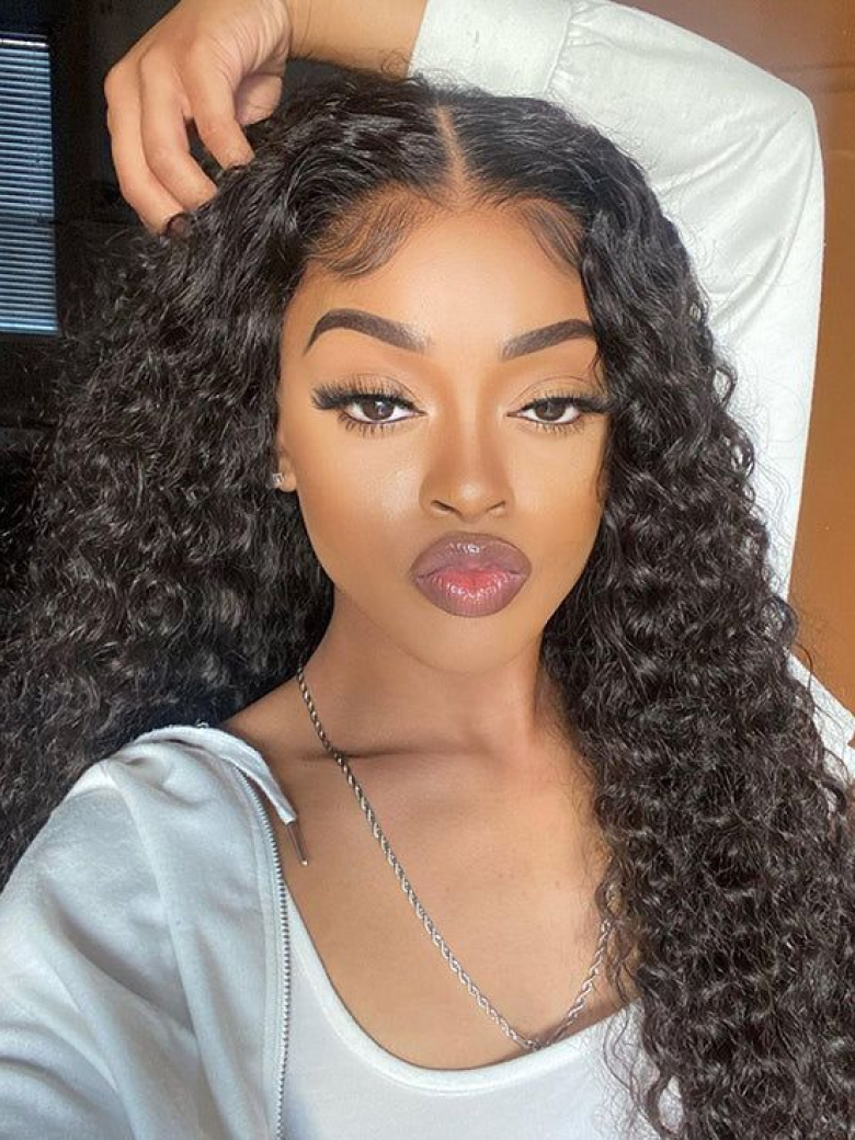 Pre Plucked Middle Part Lace Wig Jerry Curly 150% Density Natural Looking Natural Hairline Glueless Wigs