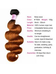 Soft #TB30 Body Wave & Straight Human Hair Weaves 100% Human Hair 1 Bundle Ombre Color