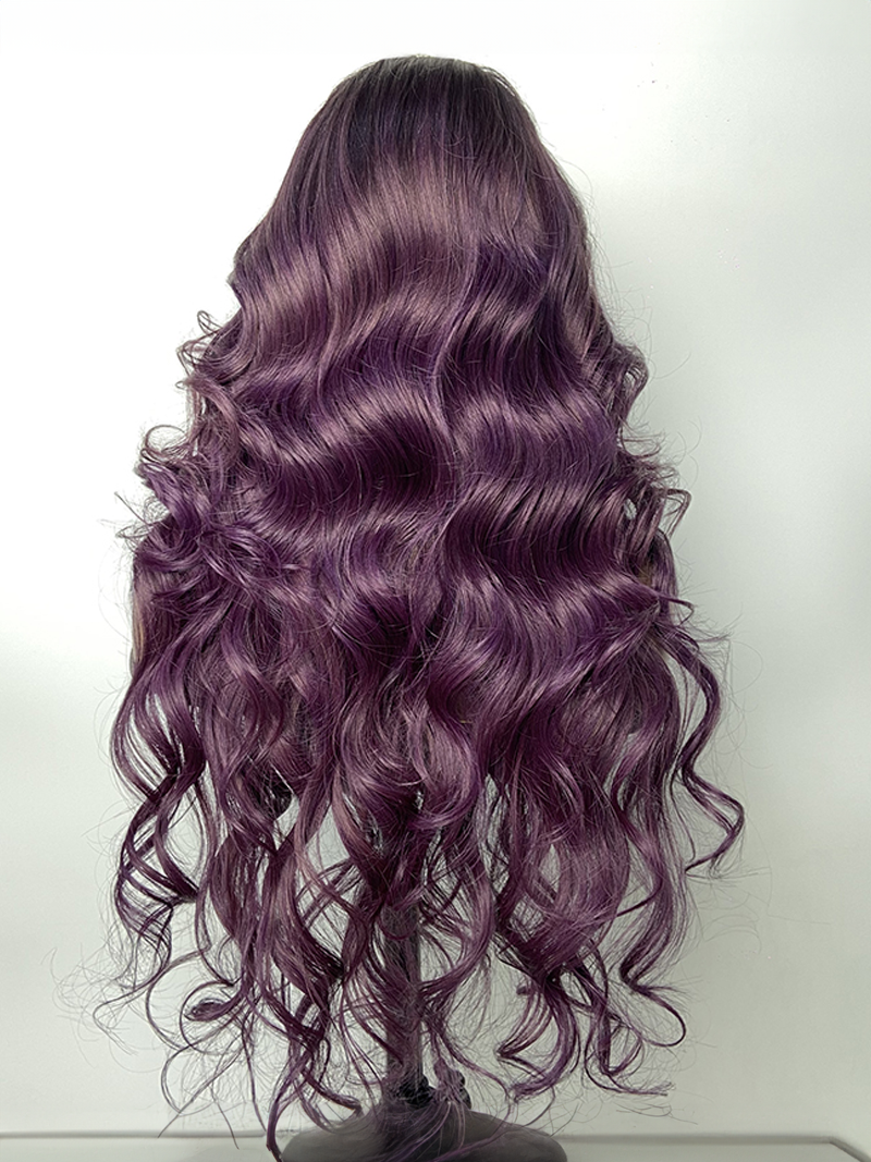 [13x4 Lace=$69] 13x4 Lace Ombre Smokey Deep Purple Black Root Frontal Body Wave Wig