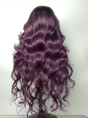 [13x4 Lace=$69] 13x4 Lace Ombre Smokey Deep Purple Black Root Frontal Body Wave Wig