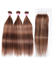 Honey Blonde Piano Highlighted Straight 3Pcs Bundles With Closure Deal