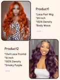 Petaluxe [2 wigs $199] 24" Ginger Color Lace Part Body Wave Wig & 16 Inch Lace Frontal Smoky Purple Body Wave Wig