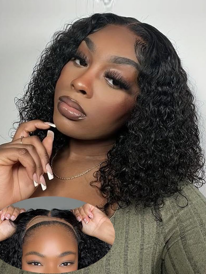 Petaluxe 6x4.5 Pre Cut Lace Bouncy Water Wave Glueless Bob Wig 150% Density