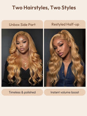 13x4 Pre-Everything? Lace Frontal Golden Blonde Balayage Loose Body Wave Drawstring Wig with Side Swept Bangs