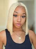 Petaluxe Short 613 Blonde Bob Wig Human Hair 4x4 Transparent Lace Closure Wig