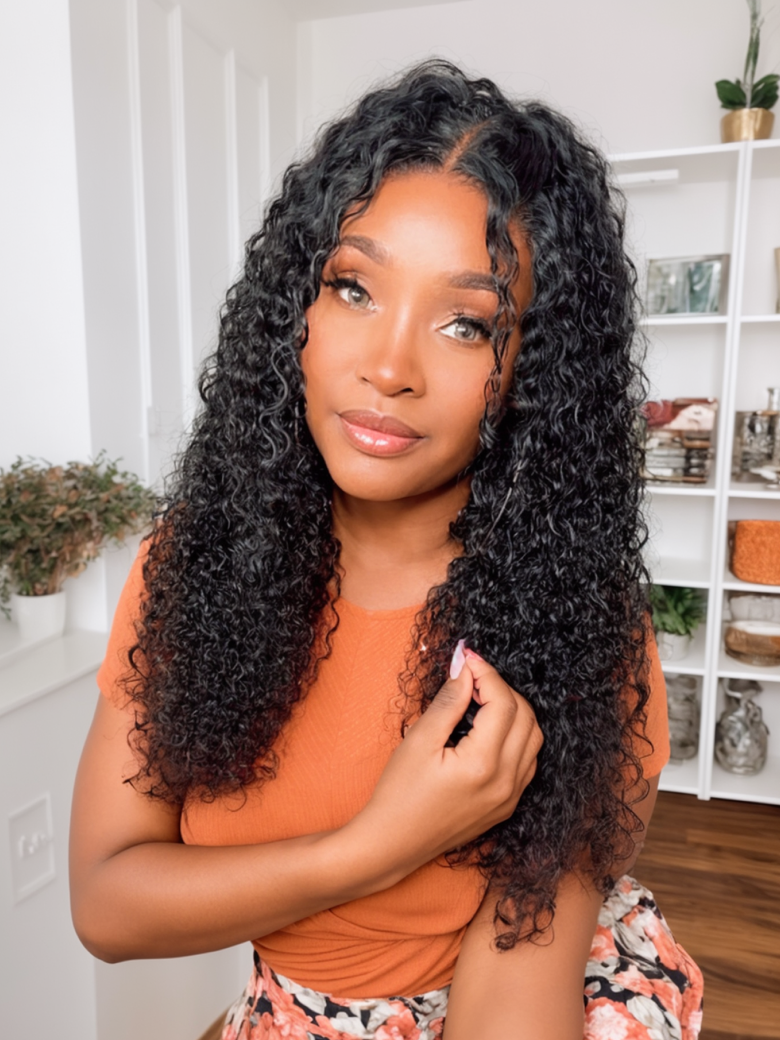 5x5 Pre Cut Undetectable Lace Super Natural Put On And Go Glueless Curly Black Air Wig 150% Density Weekend Sale