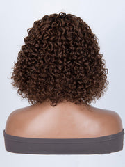 Glueless Dark Brown Curly Ombre Black Root Bob Wig With Bangs Machine Made Wig