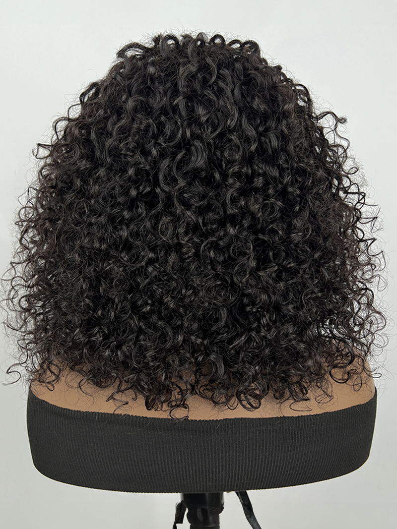 Tousled Curly Short Black Glueless Wig With Bangs
