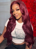 Petaluxe [24"=$89] Body Wave Super Bouncy Middle 4x0.75 Lace Part Burgundy 100% Human Hair Wigs