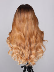 13x4 Lace Front Golden Brown Ombre Loose Wave Wig With Blonde Streaks