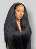 Petaluxe [22''=$99] Lace Part Kinky Straight Natural Black Pre-plucked Human Hair Wigs Breathable No Baby Hair 150% Density