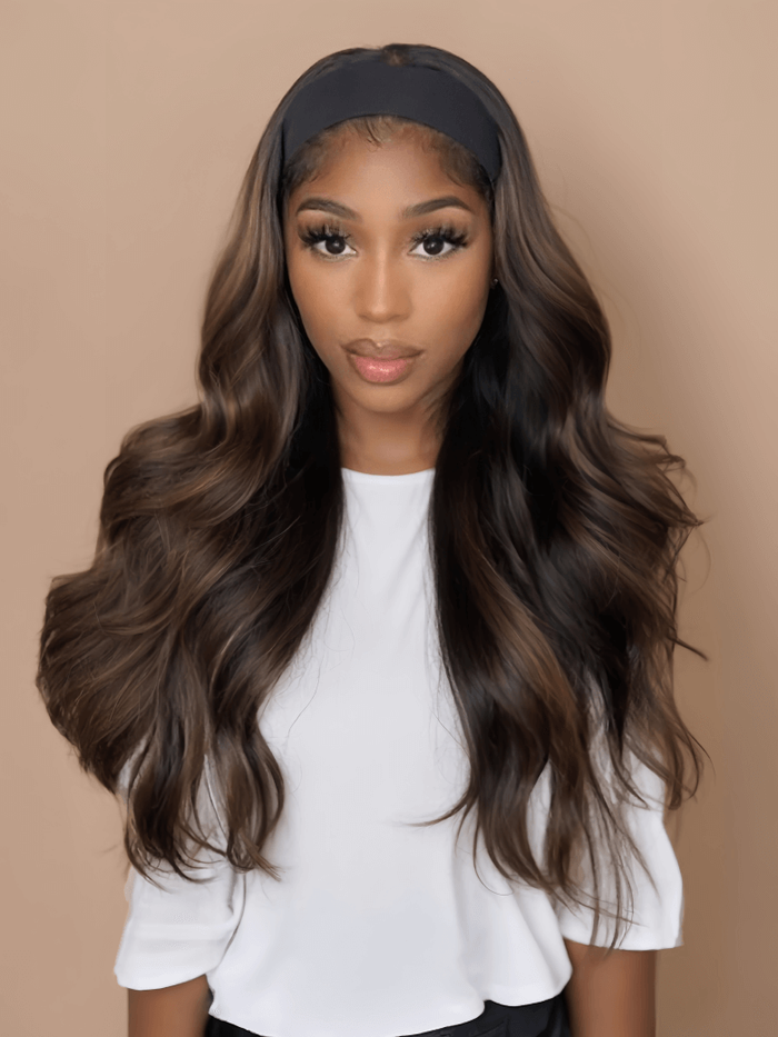 Petaluxe Ready To Wear Brown Balayage Glueless Headband Wigs For Beginners