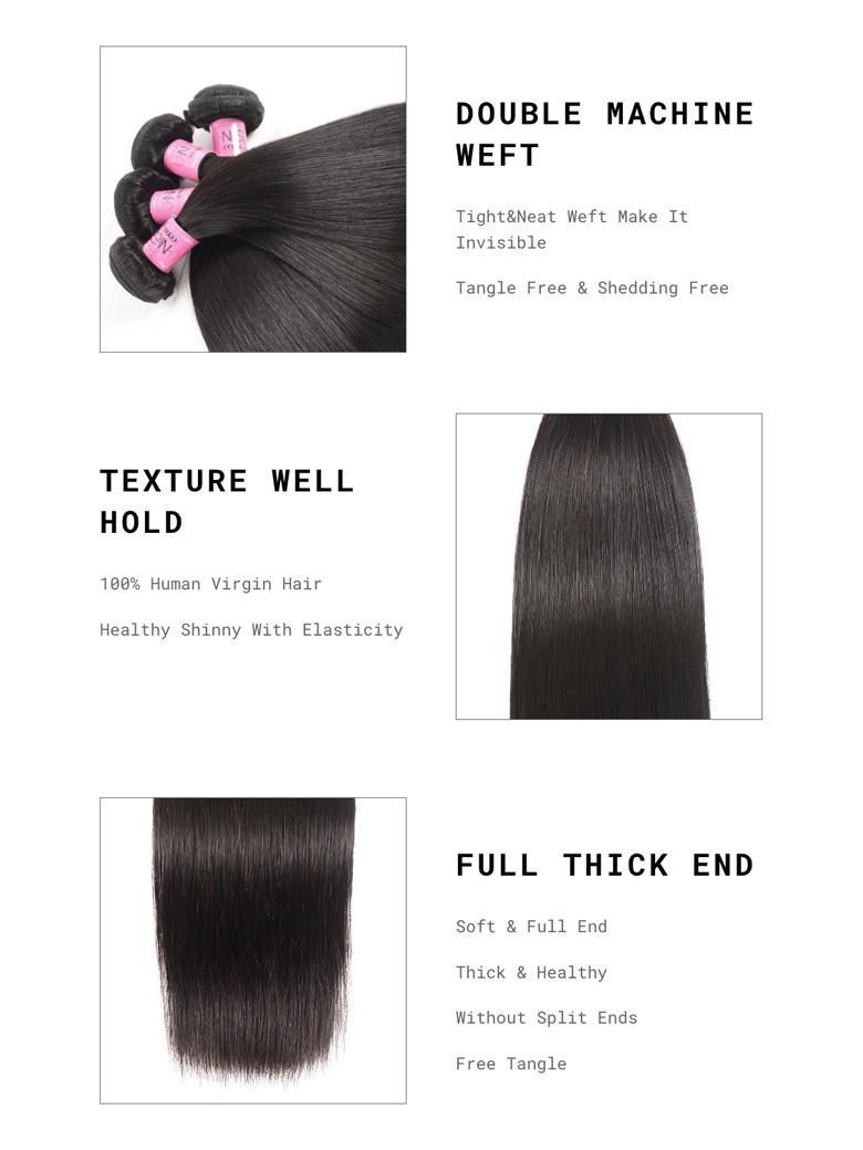 5x5 HD Invisible Lace Closure With 3Pcs Straight Human Hair Bundles