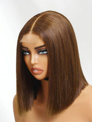 2x6 Closure 200% Density #4 Brown With Dark Root Bob Wig