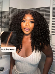 [$100-$50] $99 Get 22 Inch Kinky Curly Super Bouncy Middle Part Lace Natural Black Human Hair Wigs