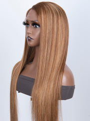 Tatiana Approved 13x4 Lace Front Toffee Brown Piano Highlights Straight Wig