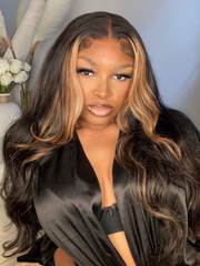 13x4 Lace Front Black Purple Ombre With Blonde Highlights Loose Wave Wig