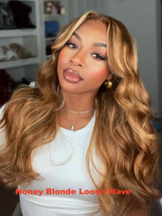 13x4/7x5 Pre-Everything Lace Front Wig Lace Loose Wave Butterscotch Highlights Brown Wig& Blonde Highlight Wig 150% Density