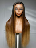 Petaluxe 360 HD Lace Pre-plucked Luxury Raw Virgin Hair Brown to Honey Blonde Ombre Silky Straight Wig with Dark Roots