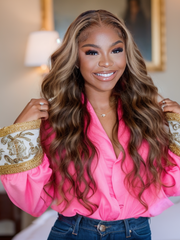 Pre-Plucked Body Wave Honey Blonde Highlight Lace Wigs Human Hair 150% Colored Wigs