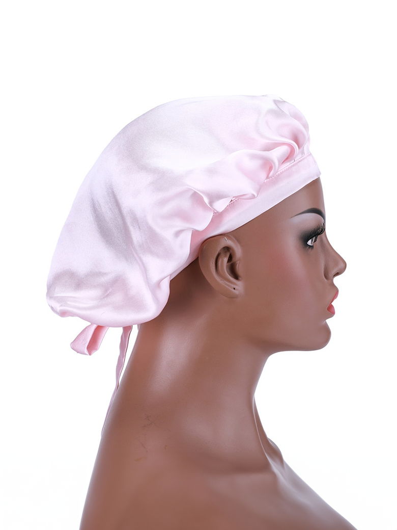 Adjustable Satin Pink Color Night Cap Sleeping Hat For Making Wigs Nightcap For Women