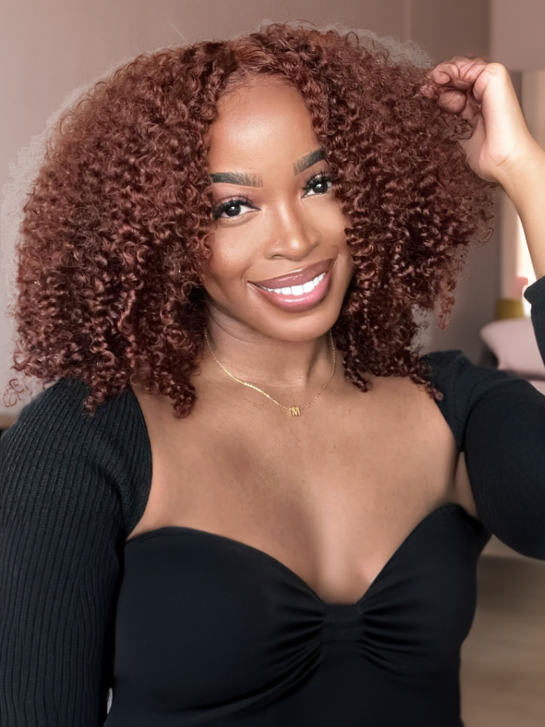 13x4 Lace Front Reddish Brown Bouncy Kinky Curly Bob Wig